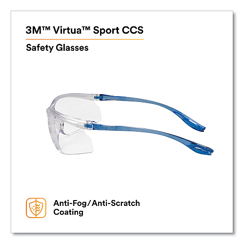 3M Virtua Sport CCS Protective Eyewear, Blue Plastic Frame, Clear Polycarbonate Lens (1179600000)
