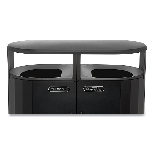 RESIST Dual Stream Waste and Recycling Container, 46 gal, Metal, Black