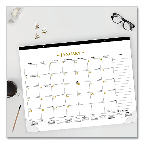 Blueline Gold Collection Monthly Desk Pad Calendar, 22 x 17, White/Gold Sheets, Black Headband, 12-Month (Jan to Dec): 2026 (C199003)