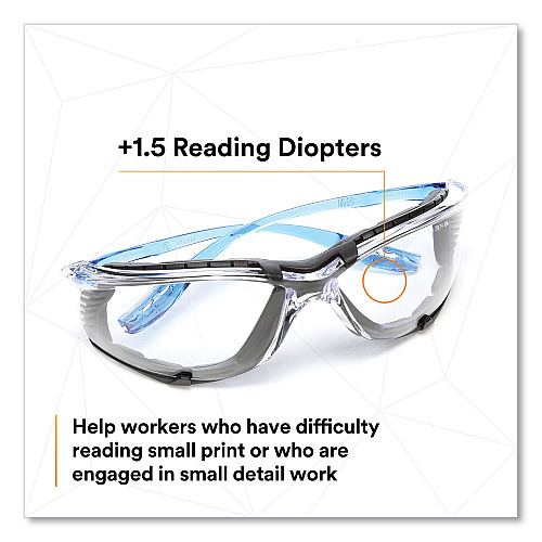 3M CCS Protective Eyewear with Foam Gasket, +1.5 Diopter Strength, Blue Plastic Frame, Clear Polycarbonate Lens (VC215AF)