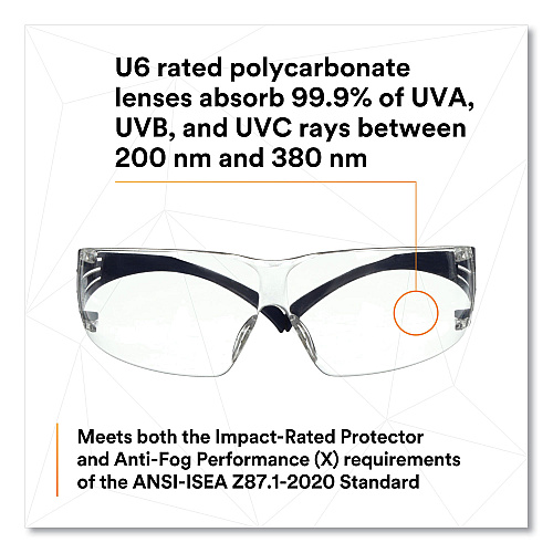 3M SecureFit Protective Eyewear, 200 Series, Dark Blue Plastic Frame, Clear Polycarbonate Lens (SF201SGAFBLU)