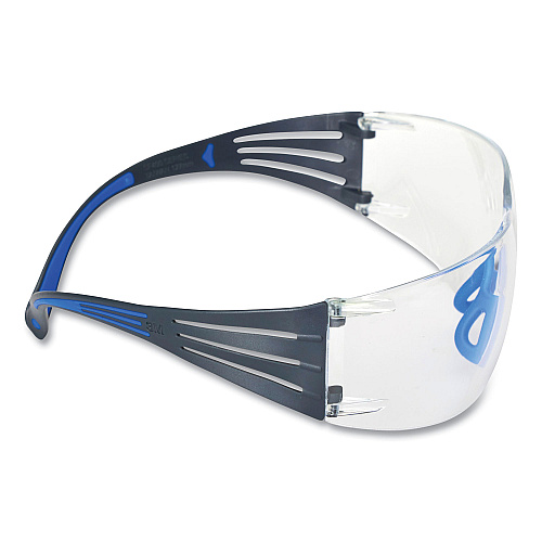 3M SecureFit Protective Eyewear, 400 Series, Black/Blue Plastic Frame, Clear Polycarbonate Lens (SF401SGAFBLU)