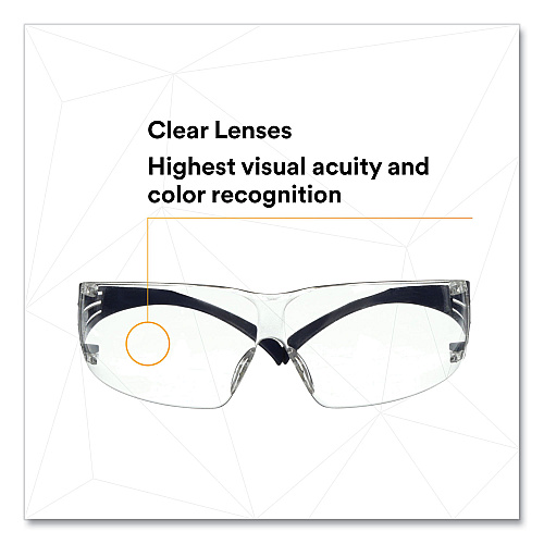 3M SecureFit Protective Eyewear, 200 Series, Dark Blue Plastic Frame, Clear Polycarbonate Lens (SF201SGAFBLU)