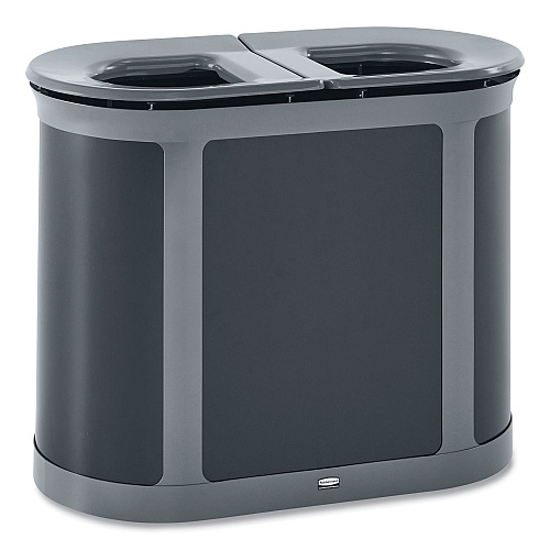 ENHANCE PILL Dual Stream Waste Receptacle, (2) 23 gal Capacity Bins, Metal, Umbra Gray/Pearl Gray