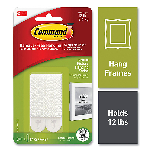 Command Damage-Free Hanging Picture Hanging Strip Pairs, Holds Up to 2.5 lb, Medium: 0.75" x 2.75", 4/Pack (70006903648)