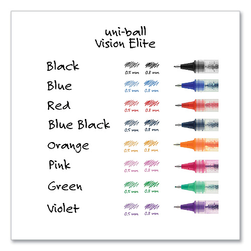 uni-ball VISION ELITE Hybrid Gel Pen, Stick, Fine 0.5 mm, Assorted Ink and Barrel Colors (58092PP)