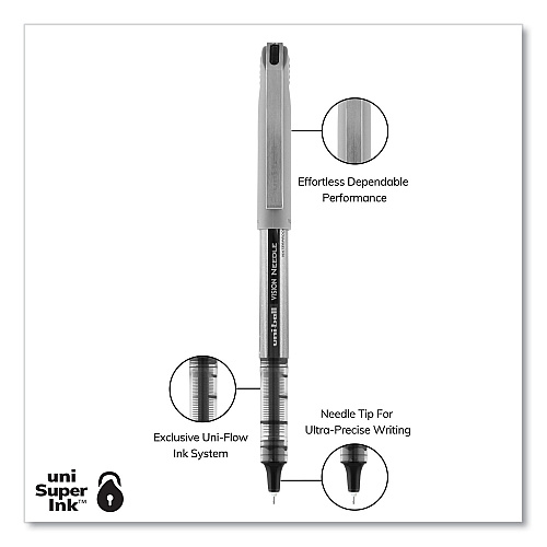 uni-ball VISION Needle Roller Ball Pen, Stick, Fine 0.7 mm, Assorted Ink and Barrel Colors, 8/Pack (1734916)
