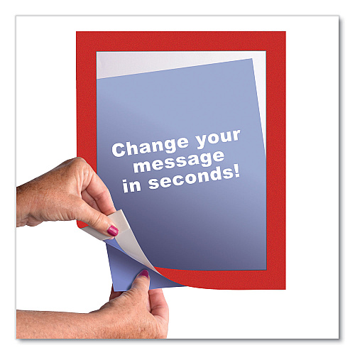 Deflecto Self-Adhesive Sign Holders, 8.5 x 11 Insert, Clear with Red Border Frame, 2/Pack (68776R)