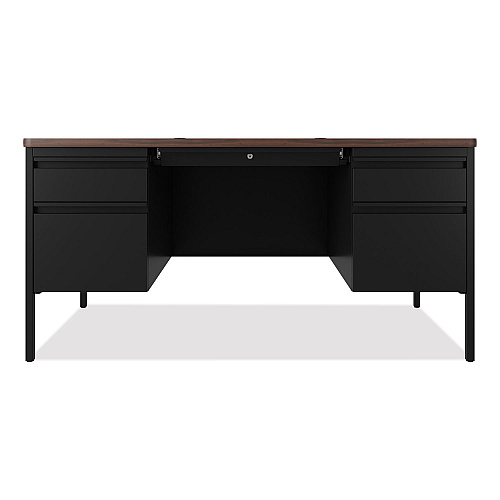 Hirsh Industries Teachers Pedestal Desks, Left and Right-Hand Pedestals: Box/File Drawer Format, 60" x 30" x 29.5", Walnut/Black (22654)