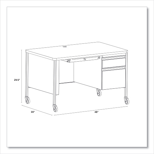 Hirsh Industries Mobile Teachers Pedestal Desks, Right-Hand Pedestal: Box/File Drawers, 48" x 30" x 29.5", Walnut/Black (22656)