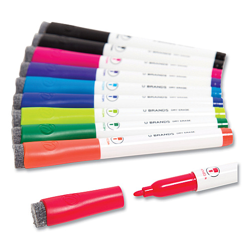 U Brands Medium Point Dry Erase Markers, Medium Tip, Assorted Colors, 10/Pack (504U0624)