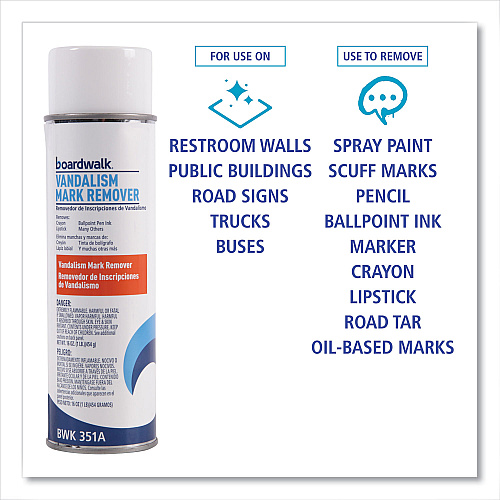 Boardwalk&reg; Vandalism Mark Remover, 16 oz. Aerosol, 12 Cans (BWK351ACT)