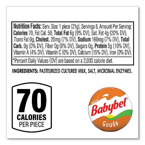 Mini Babybel Gouda, 0.71 oz Individually Wrapped, 6/Bag, 6 Bags/Carton (60000230)