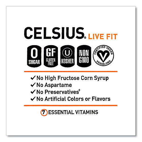 Celsius Live Fit Variety Pack, Kiwi Guava and Orange, 12 oz Can, 24/Carton (22002166)