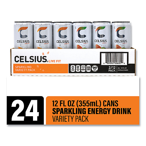 Celsius Live Fit Variety Pack, Kiwi Guava and Orange, 12 oz Can, 24/Carton (22002166)
