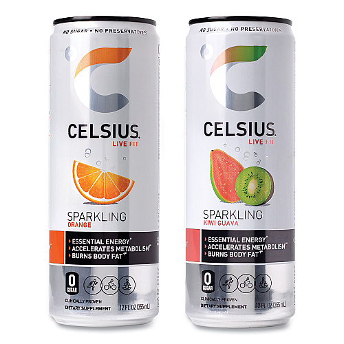Celsius Live Fit Variety Pack, Kiwi Guava and Orange, 12 oz Can, 24/Carton (22002166)