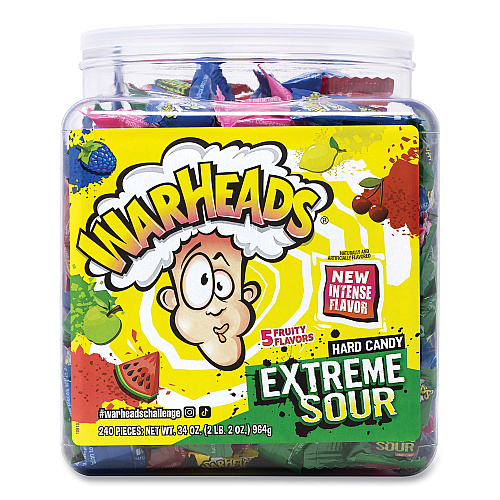 WARHEADS Xtreme Sour Hard Candy, Assorted Flavors, 34 oz Tub (22002140)