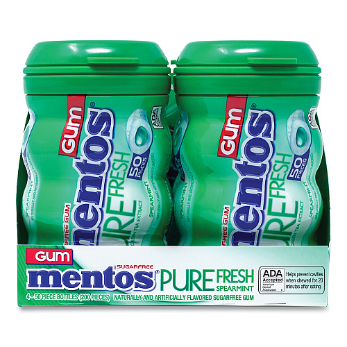 Mentos Pure Fresh Gum Variety Pack, Fresh Mint/Spearmint, 50 Pieces/Bottle, 8 Bottles/Carton (60000727)