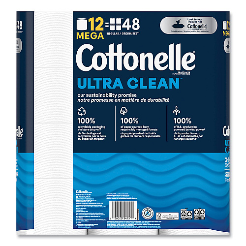 Cottonelle&reg; Ultra Clean Toilet Paper, 1-Ply, 284 Sheets, 48 Rolls (55489)