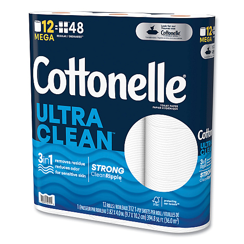 Cottonelle&reg; Ultra Clean Toilet Paper, 1-Ply, 284 Sheets, 48 Rolls (55489)