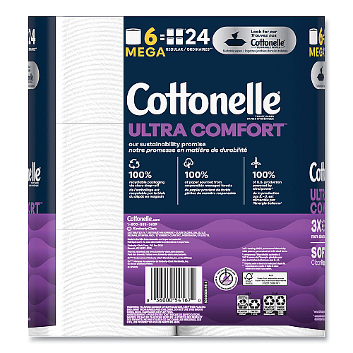 Cottonelle&reg; Ultra Comfort Toilet Paper Mega Rolls, 2-Ply, 284 Sheets, 36 Rolls (55707)