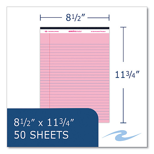 Roaring Spring Enviroshades Legal Notepads, 50 Pink 8.5 x 11.75 Sheets, 72 Notepads/Carton (74150CS)