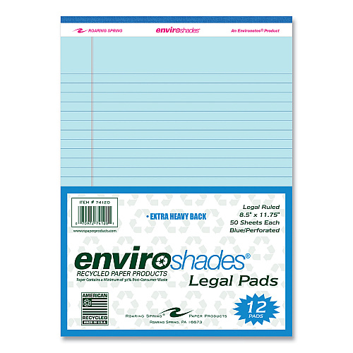 Roaring Spring Enviroshades Legal Notepads, 50 Blue 8.5 x 11.75 Sheets, 72 Notepads/Carton (74120CS)