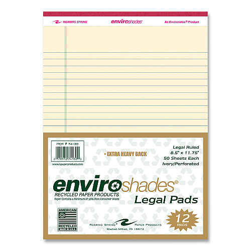 Roaring Spring Enviroshades Legal Notepads, 50 Ivory 8.5 x 11.75 Sheets, 72 Notepads/Carton (74130CS)