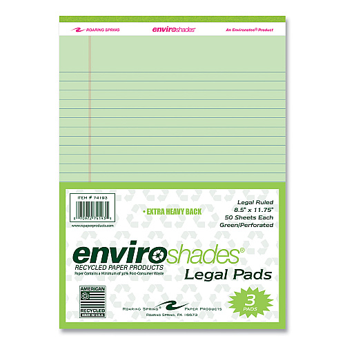 Roaring Spring Enviroshades Legal Notepads, 50 Green 8.5 x 11.75 Sheets, 72 Notepads/Carton (74193CS)