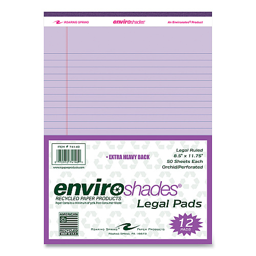 Roaring Spring Enviroshades Legal Notepads, 50 Orchid 8.5 x 11.75 Sheets, 72 Notepads/Carton (74140CS)