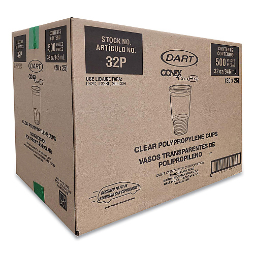 Dart Conex ClearPro Plastic Cold Cups, Cold Cups, 32 oz, Clear, 25/Bag, 20 Bags/Carton (32P)