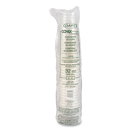 Dart Conex ClearPro Plastic Cold Cups, Cold Cups, 32 oz, Clear, 25/Bag, 20 Bags/Carton (32P)