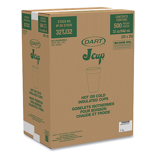 Dart Coca-Cola Foam Cups, 32 oz, White/Red, 25/Bag, 20 Bags/Carton (32TJ32C)