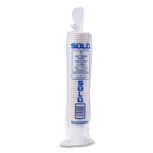 SOLO Single-Sided Poly Paper Hot Cups, 6 oz, White, 50/Pack, 20 Packs/Carton (376W)