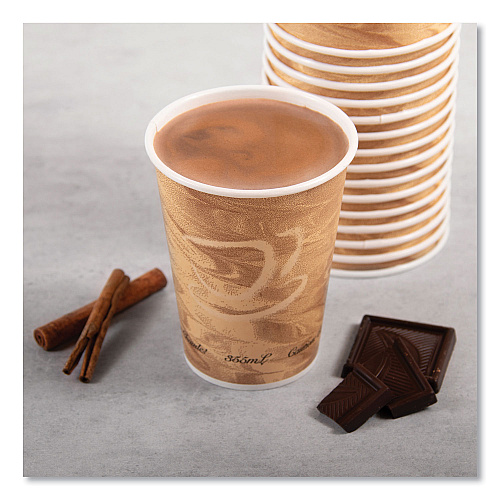SOLO Mistique Polycoated Hot Paper Cups, 12 oz, Printed, Brown, 50/Sleeve, 20 Sleeves/Carton (412MSN)
