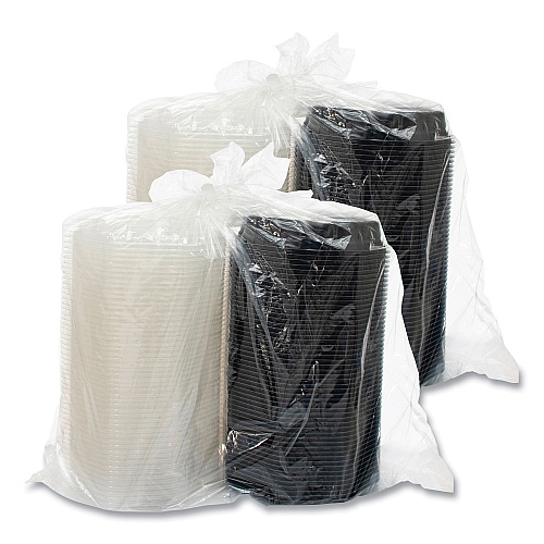 SOLO OctaView Hinged-Lid Hot Food Containers, 3-Compartment, 38 oz, 9.55 x 9.1 x 2.4, Black/Clear, Plastic, 100/Carton (809014PP94)