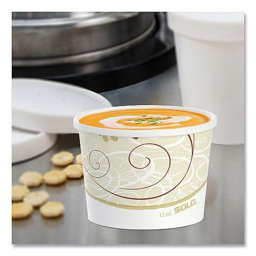 SOLO Double Poly Paper Food Containers, 12 oz, 3.6 Diameter x 3.3 h, Symphony Design, 25/Pack, 20 Packs/Carton (HS4125SYM)