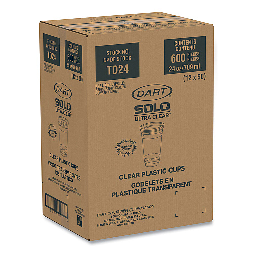 Dart Ultra Clear PET Cold Cups, 24 oz, Clear, 50/Sleeve, 12 Sleeves/Carton (TD24)