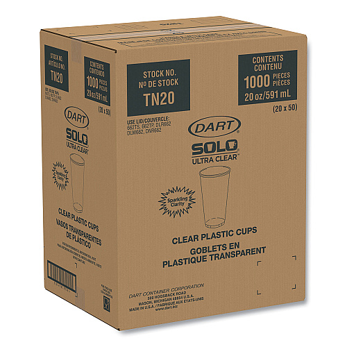 Dart Ultra Clear PETE Cold Cups, 20 oz, Clear, 50/Sleeve, 20 Sleeves/Carton (TN20)