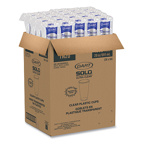 Dart Ultra Clear PETE Cold Cups, 20 oz, Clear, 50/Sleeve, 20 Sleeves/Carton (TN20)
