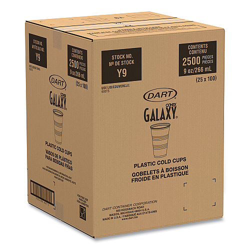 Dart High-Impact Polystyrene Cold Cups, 9 oz, Translucent, 100 Cups/Sleeve, 25 Sleeves/Carton (Y9CT)
