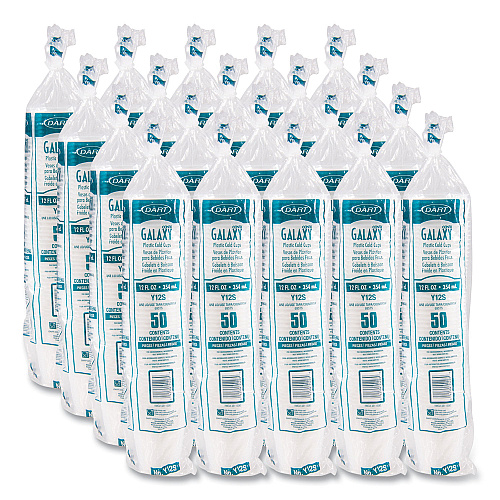 Dart High-Impact Polystyrene Squat Cold Cups, 12 oz, Translucent, 50 Cups/Sleeve, 20 Sleeves/Carton (Y12S)