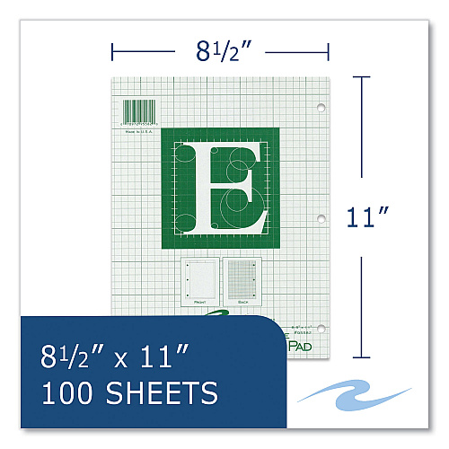 Roaring Spring Engineer Pad, (1.25" Margin), Quad Rule (5 sq/in, 1 sq/in), 100 Light Green 8.5 x 11 Sheets/Pad, 24/Carton (95582CS)