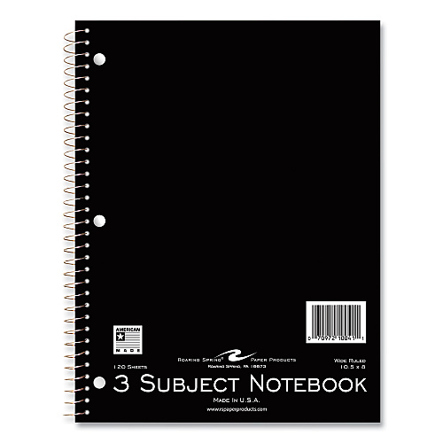 Roaring Spring Subject Wirebound Promo Notebook, 3-Subject, Wide/Legal Rule, Asstorted Cover, (120) 10.5 x 8 Sheets, 24/Carton (10041CS)