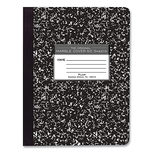 Roaring Spring Hardcover Marble Composition Book, Unruled, Black Marble Cover, (50) 9.75 x 7.5 Sheets, 48/Carton (77260CS)