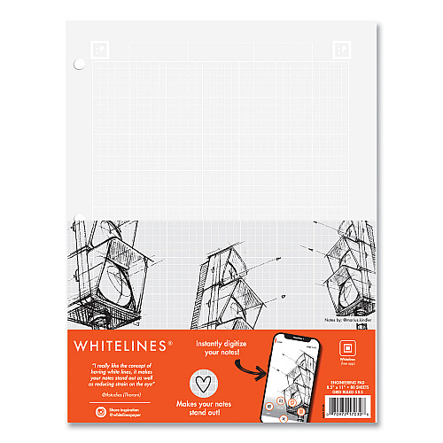 Roaring Spring Whitelines Engineering Pad, 5 sq/in Quadrille Rule, 80 Gray 8.5 x 11 Sheets, 24/Carton (17030CS)