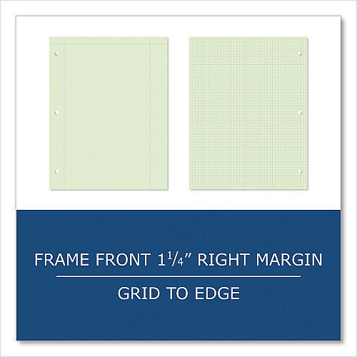 Roaring Spring Engineer Pad, (1.25" Margin), Quad Rule (5 sq/in, 1 sq/in), 100 Light Green 8.5 x 11 Sheets/Pad, 24/Carton (95582CS)