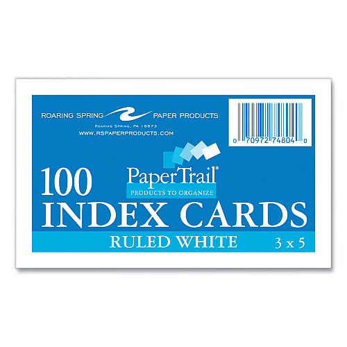 Roaring Spring White Index Cards, Narrow Ruled, 3 x 5, White, 100 Cards/Pack, 36/Carton (74804CS)