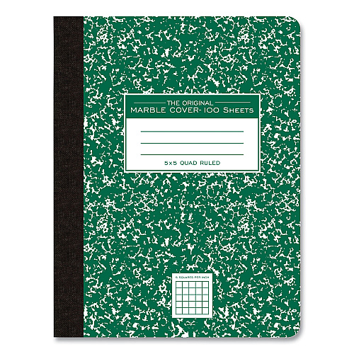 Roaring Spring Hardcover Composition Book, Quadrille 5 sq/in Rule, Green Marble Cover, (100) 9.75 x 7.5 Sheets, 24/Carton (77255CS)