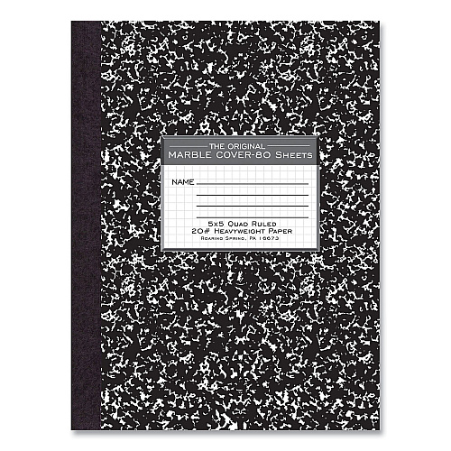 Roaring Spring Hardcover Composition Book, Quadrille 5 sq/in Rule, Black Marble Cover, (80) 10.25 x 7.88 Sheets, 24/Carton (77475CS)